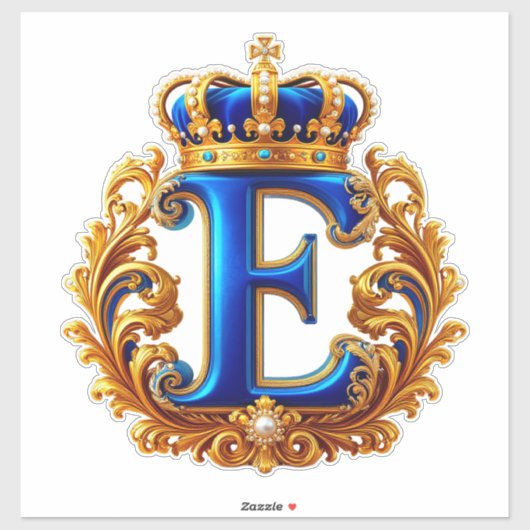 ロイヤルブルーのイニシャル「E」モノグラム シール (シート)