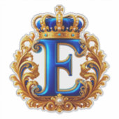ロイヤルブルーのイニシャル「E」モノグラム シール (正面)