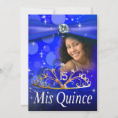 ロイヤルブルーのキンセアニェラ15のプリンセスのティアラの写真 招待状 (正面)
