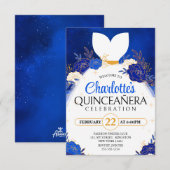 ロイヤルブルーのキンセアニエラ フラワープリンセスドレス 招待状 (正面/裏面)