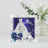 ロイヤルブルーのキンセアニエラ 15歳のマスカレードパーティー 招待状 (スタンド正面)