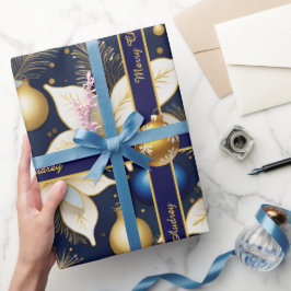 ロイヤルブルーのクリスマス包装紙(テキスト入り) ラッピングペーパー
