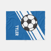 ロイヤルブルーのサッカーボールはパーソナライズな名前を遊ばします フリースブランケット (正面(横))