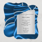 ロイヤルブルーのサテン、ダイヤモンド エレガント クラシック ウェディング 招待状 (正面/裏面)