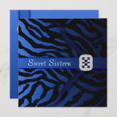 ロイヤルブルーのシマウマ スイート16パーティー 招待状 (正面/裏面)