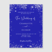 ロイヤルブルーのシルバーの結婚式招待磁石 (正面)