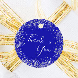 ロイヤルブルーのシルバーグリッターダストモノグラムの感謝メッセージ フェイバータグ