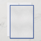 ロイヤルブルーのシルバーボウが付いた、エレガントなウェディングドレス 招待状 (裏面)