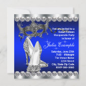 ロイヤルブルーのスイート16マスカレードパーティー 招待状 (裏面)