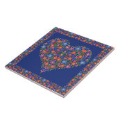 ロイヤルブルーのセラミックタイルの民芸の花のハート タイル (側面)