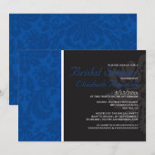 ロイヤルブルーのダマスク柄のウェディングシャワーの招待状 招待状 (正面/裏面)