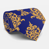 ロイヤルブルーのダマスク織の金ゴールド ネクタイ (ロール)