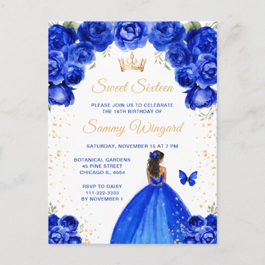 ロイヤルブルーのダークスキンプリンセス スイート16 ポストカード (正面)