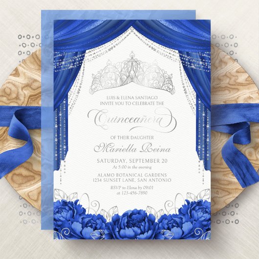 ロイヤルブルーのティアラクラウン quinceanera 招待状