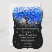 ロイヤルブルーのハートの葉の木のメイソンジャー（黒背景） 招待状 (正面)
