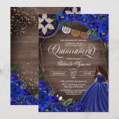 ロイヤルブルーのバラのウェスタンチャロ キンチェアネラドレス 招待状 (正面/裏面)