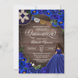 ロイヤルブルーのバラのウェスタンチャロ キンチェアネラドレス 招待状