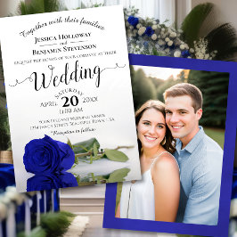 ロイヤルブルーのバラの写真結婚式 招待状