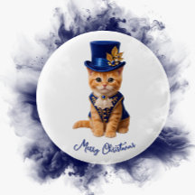 ロイヤルブルーのバラの子猫メリークリスマスボタン