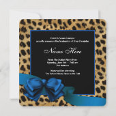 ロイヤルブルーのヒョウ柄写真 卒業おめでとう 案内状 (裏面)