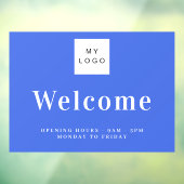 ロイヤルブルーのビジネスロゴ歓迎営業時間 ウィンドウサイン (シート3)