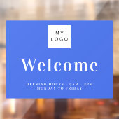 ロイヤルブルーのビジネスロゴ歓迎営業時間 ウィンドウサイン (シート2)