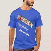 ロイヤルブルーのフィルムの名前入りバースデー男性 Tシャツ (正面)