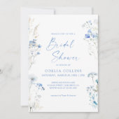 ロイヤルブルーのブライダルシャワー 青い庭の花 招待状 (正面)