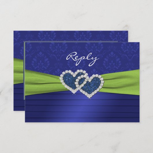 ロイヤルブルーのプリーツおよび小さいライムの応答カード- 出欠カード (正面/裏面)