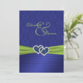 ロイヤルブルーのプリーツおよび淡黄緑の招待状 招待状 (スタンド正面)