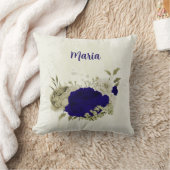 ロイヤルブルーのベージュの花 クッション (ブランケット)