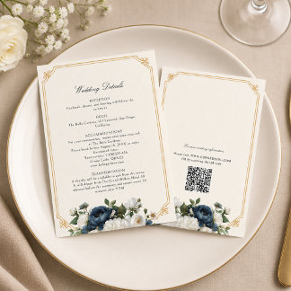 ロイヤルブルーのボタン wedding with ゴールドフレーム RSVP エンクロージャーカード