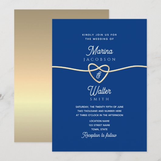ロイヤルブルーのミニマリスト結婚式招待状 招待状 (正面/裏面)