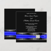 ロイヤルブルーのモダンなドット ブラック ホワイト クラシック 招待状 (正面/裏面)