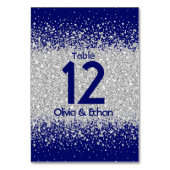 ロイヤルブルーのモダンな銀製のグリッター テーブルナンバー (裏面)