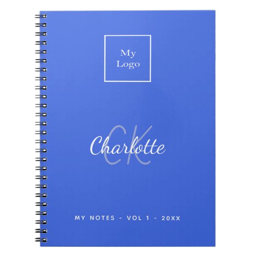 ロイヤルブルーのモノグラム 現代のビジネス ロゴ ノートブック (正面)