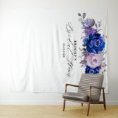 ロイヤルブルーのライラックパープルの花のブライダルシャワーの写真 タペストリー (インサイチュ(横))