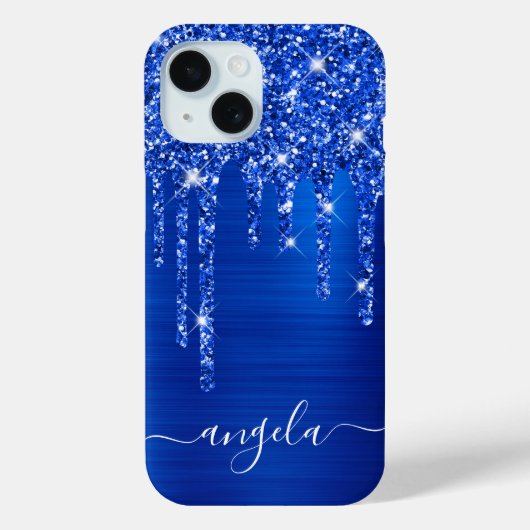ロイヤルブルーのラメ垂れ グラムール ガーリーサイン Case-Mate iPhoneケース (裏面)