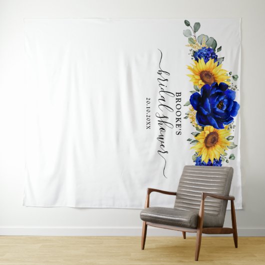 ロイヤルブルーのリラックスしたひまわり モダン ブライダルシャワー タペストリー (インサイチュ(横))