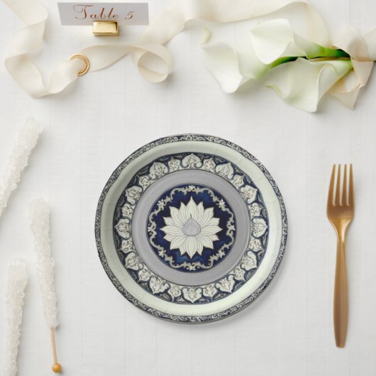 ロイヤルブルーのワイルドフラワー フラワーレジン 結婚式 ペーパープレート (ウェディング)