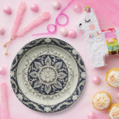 ロイヤルブルーのワイルドフラワー フラワーレース セラミック 結婚式 ペーパープレート (パーティー)