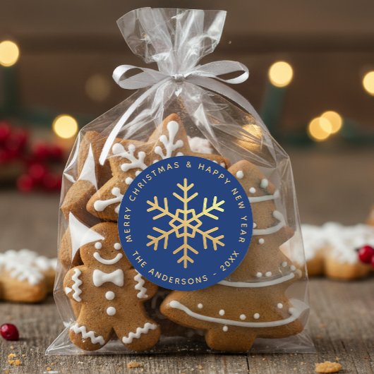 ロイヤルブルーの上品なゴールドのクリスマス スノーフレーク ラウンドシール