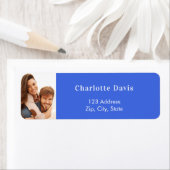 ロイヤルブルーの写真付き結婚式返信住所 ラベル (インサイチュ)