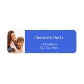 ロイヤルブルーの写真付き結婚式返信住所 ラベル (正面)