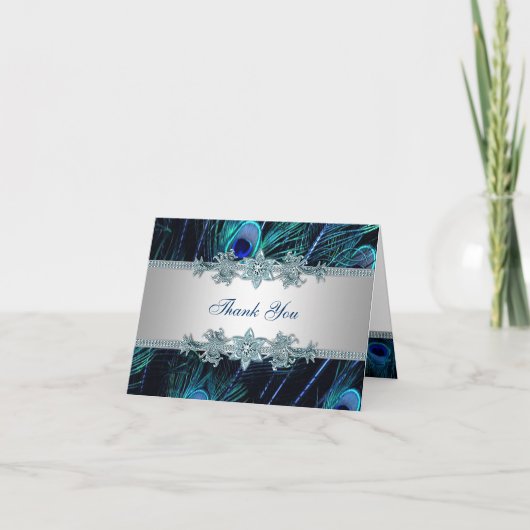 ロイヤルブルーの孔雀は感謝していしています サンキューカード (正面)