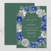 ロイヤルブルーの植物が華やかに咲き誇るウェディング 招待状 (正面/裏面)