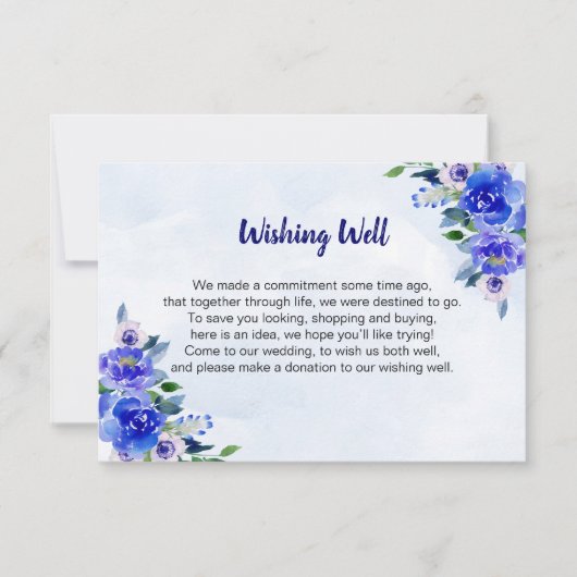 ロイヤルブルーの水彩花イラスト ウェディングギフトガイド 招待状 (正面)