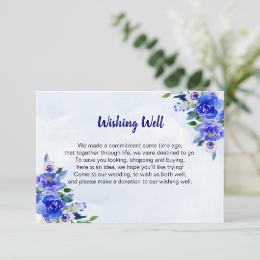 ロイヤルブルーの水彩花イラスト ウェディングギフトガイド 招待状 (スタンド正面)