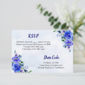 ロイヤルブルーの水彩花柄 ウェディングRSVPカード 招待状 (スタンド正面)