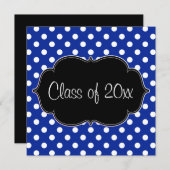 ロイヤルブルーの水玉模様の卒業の発表 招待状 (正面/裏面)